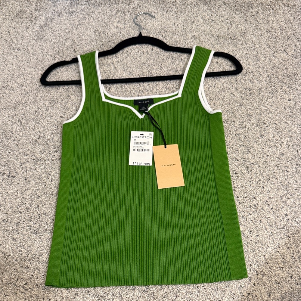 Halogen Green Ribbed Tank Top with White Trim